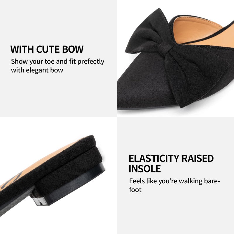 Trary Mule Bow Pointed Toe Backless Loafer Shoes for women Black Suede 11 - Image 3